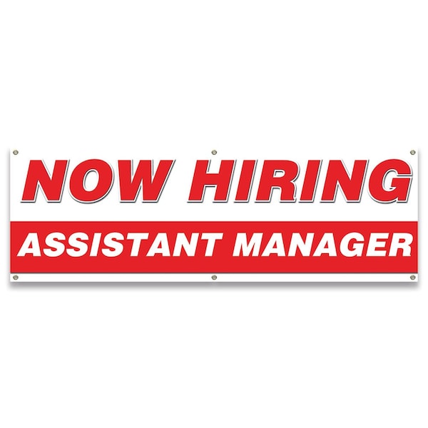Now Hiring Assistant Manager Banner Apply Inside Accepting Application Single Sided